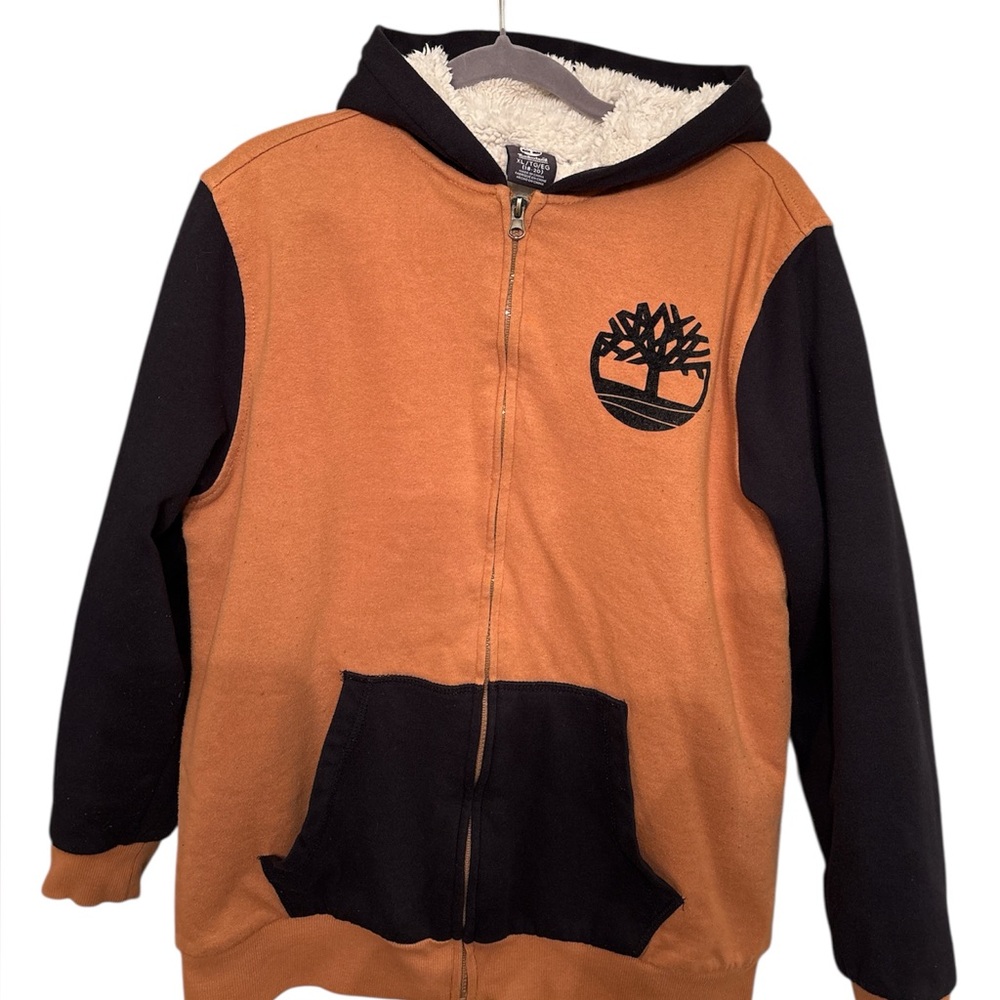 Timberland Youth Full Zip Fleece Lined Pocket Hoodie Soft Brown/Black